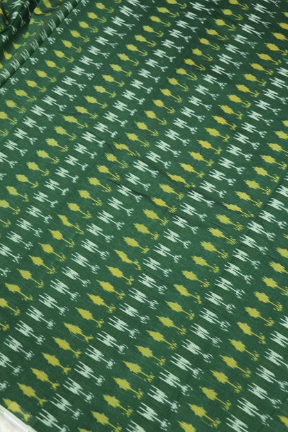 Forest Green Mercerised Ikkat With Yellow & White Woven Designed Fabric