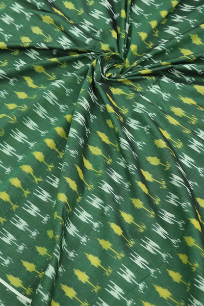 Forest Green Mercerised Ikkat With Yellow & White Woven Designed Fabric