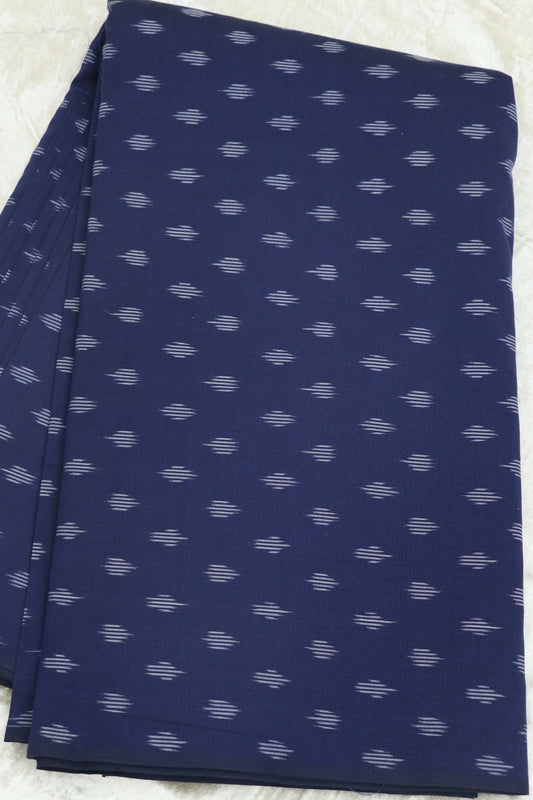 Deep Blue Mercerised Ikkat With White Woven Designed Fabric