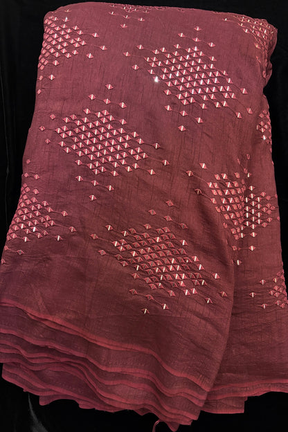 Logenze Shaped Mirror Embroidered Pure Banglore Silk Fabric