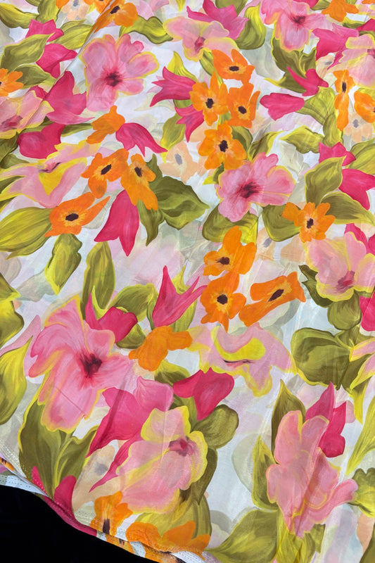 Pearl White Ballet Floral Printed Crepe Fabric
