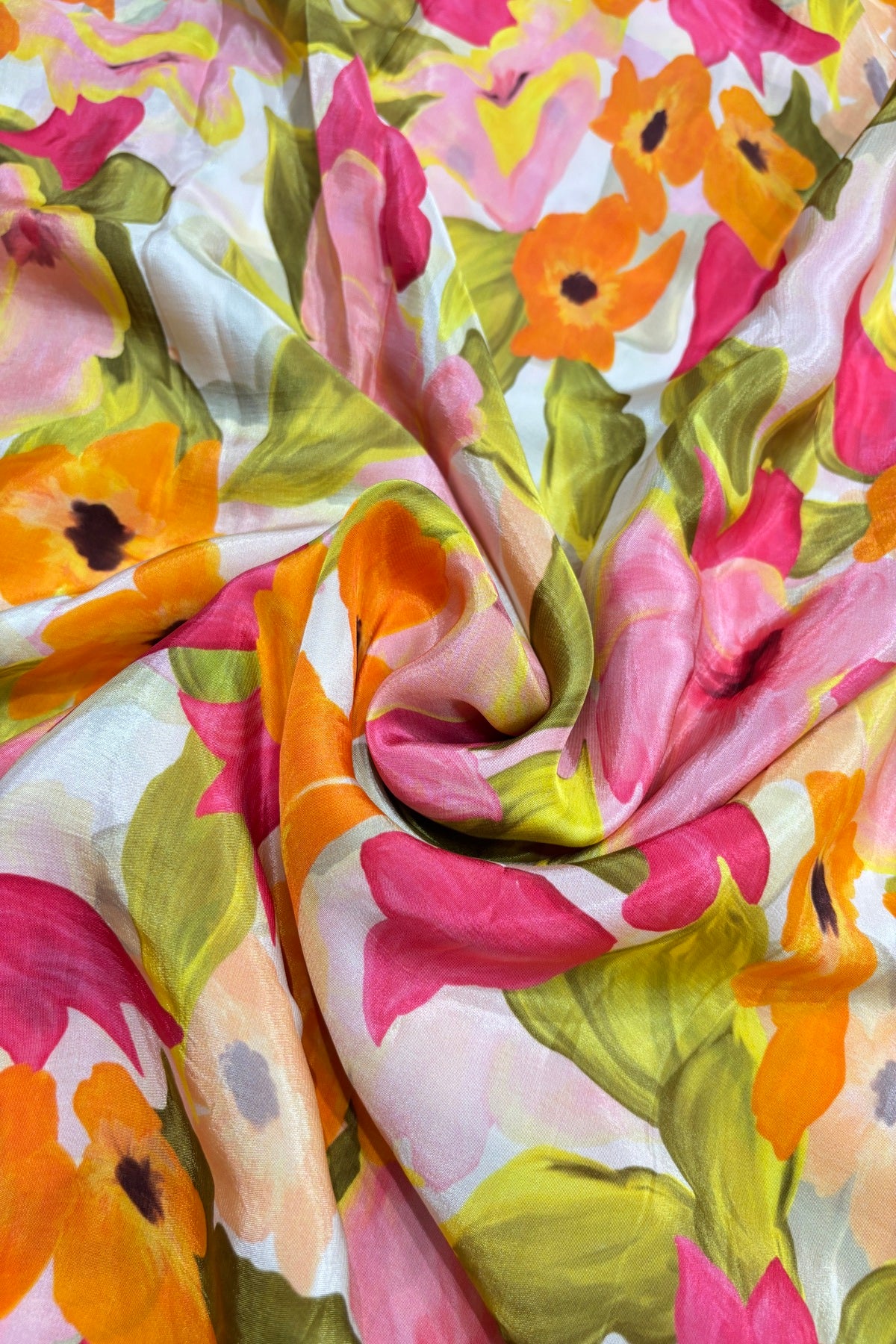 Pearl White Ballet Floral Printed Crepe Fabric