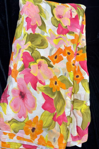 Pearl White Ballet Floral Printed Crepe Fabric