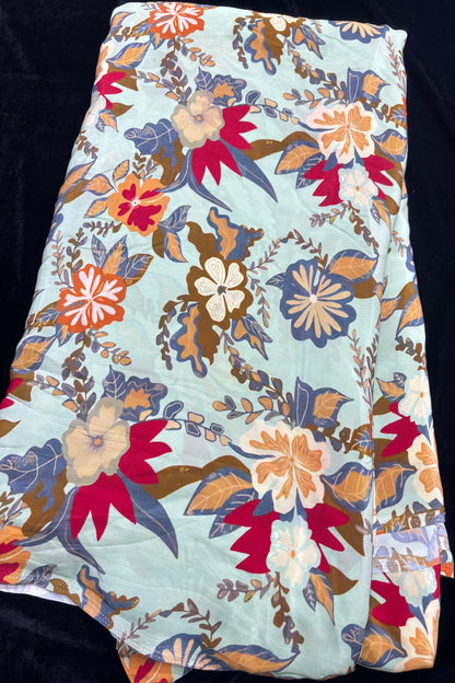 Abstract Red & Grey Seafoam Green Floral Printed Crepe Fabric