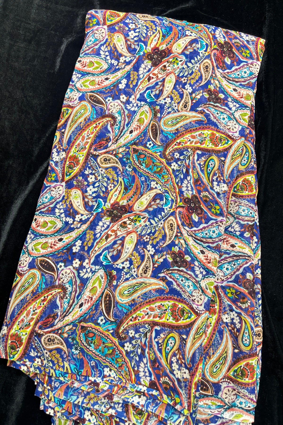 Paisleys Floral Printed Ultra Marine Blue Pure Viscose Georgette Fabric