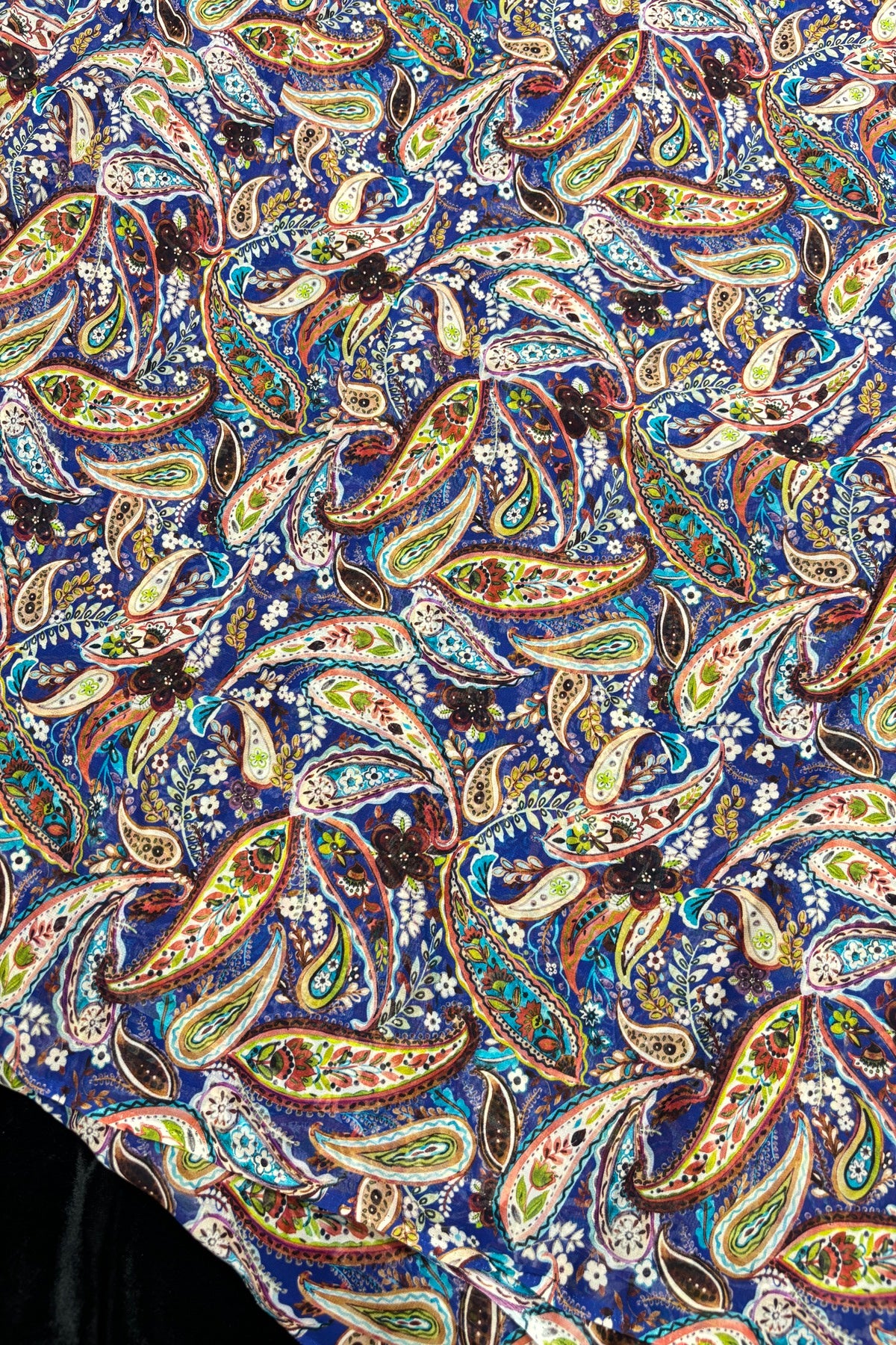 Paisleys Floral Printed Ultra Marine Blue Pure Viscose Georgette Fabric