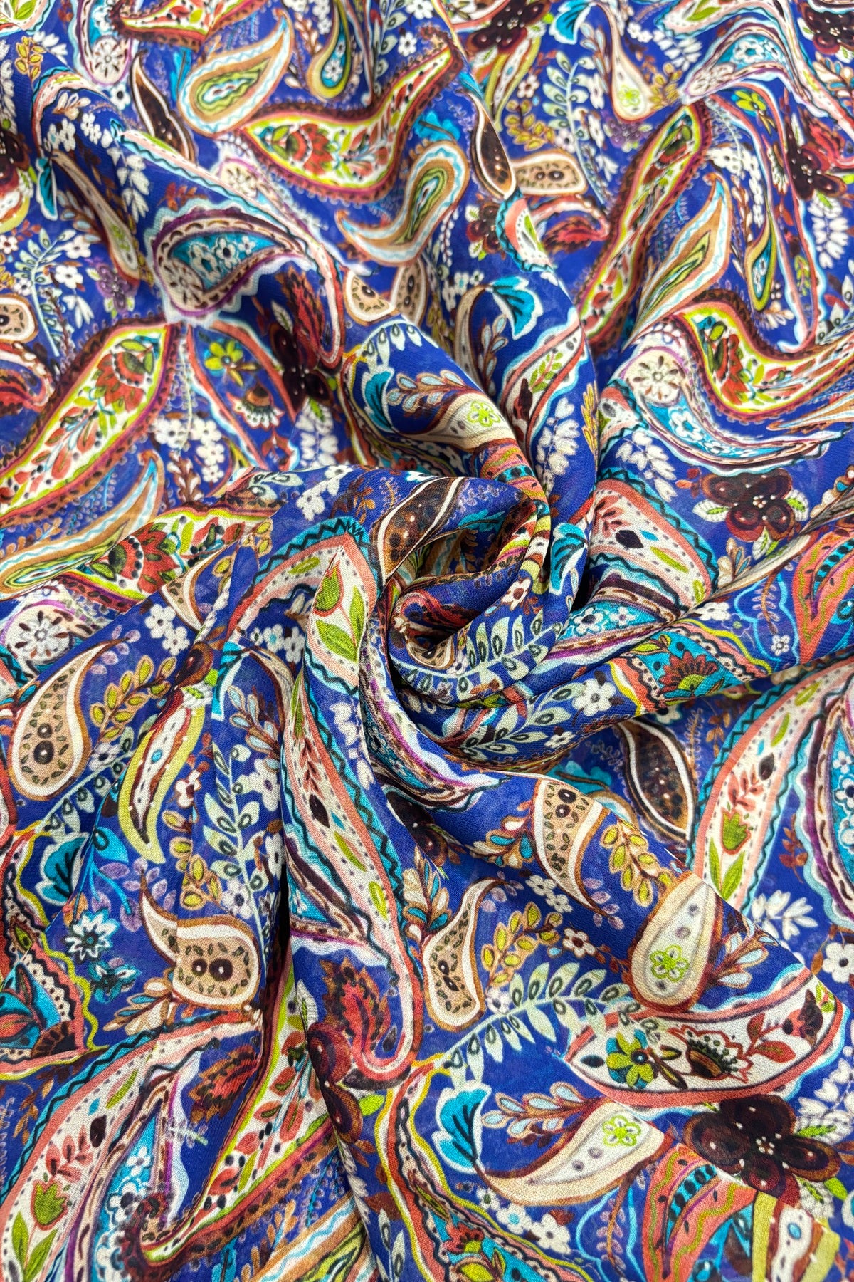 Paisleys Floral Printed Ultra Marine Blue Pure Viscose Georgette Fabric