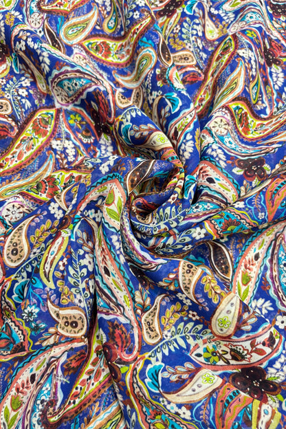 Paisleys Floral Printed Ultra Marine Blue Pure Viscose Georgette Fabric
