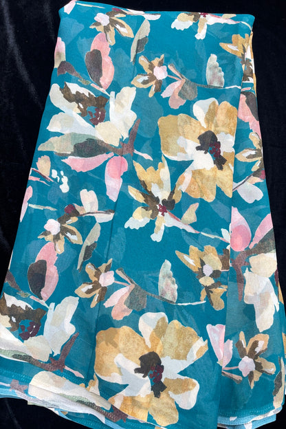 Abstract Mustard Deep Teal Green Floral Pure Viscose Georgette Fabric