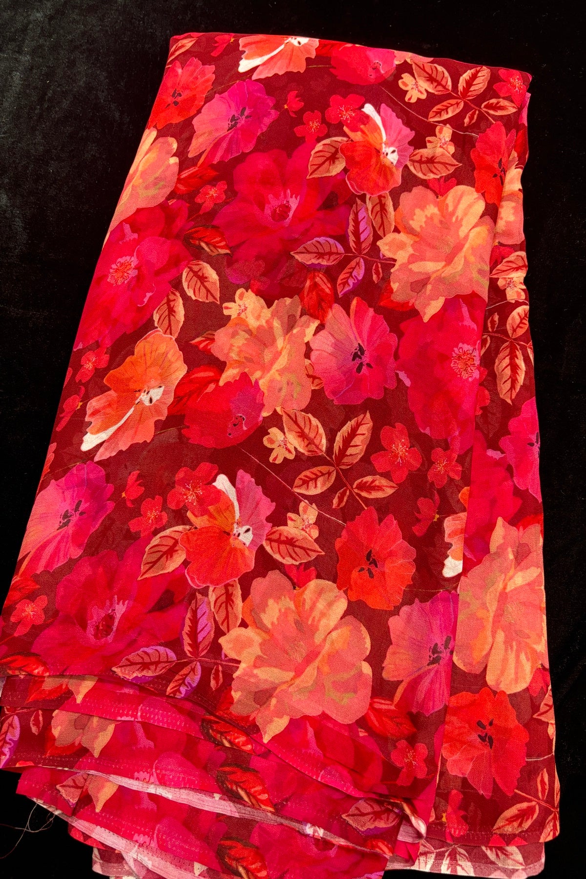 Radiant Pink & Water Color Floral Printed Classic Maroon Pure Viscose Georgette Fabric