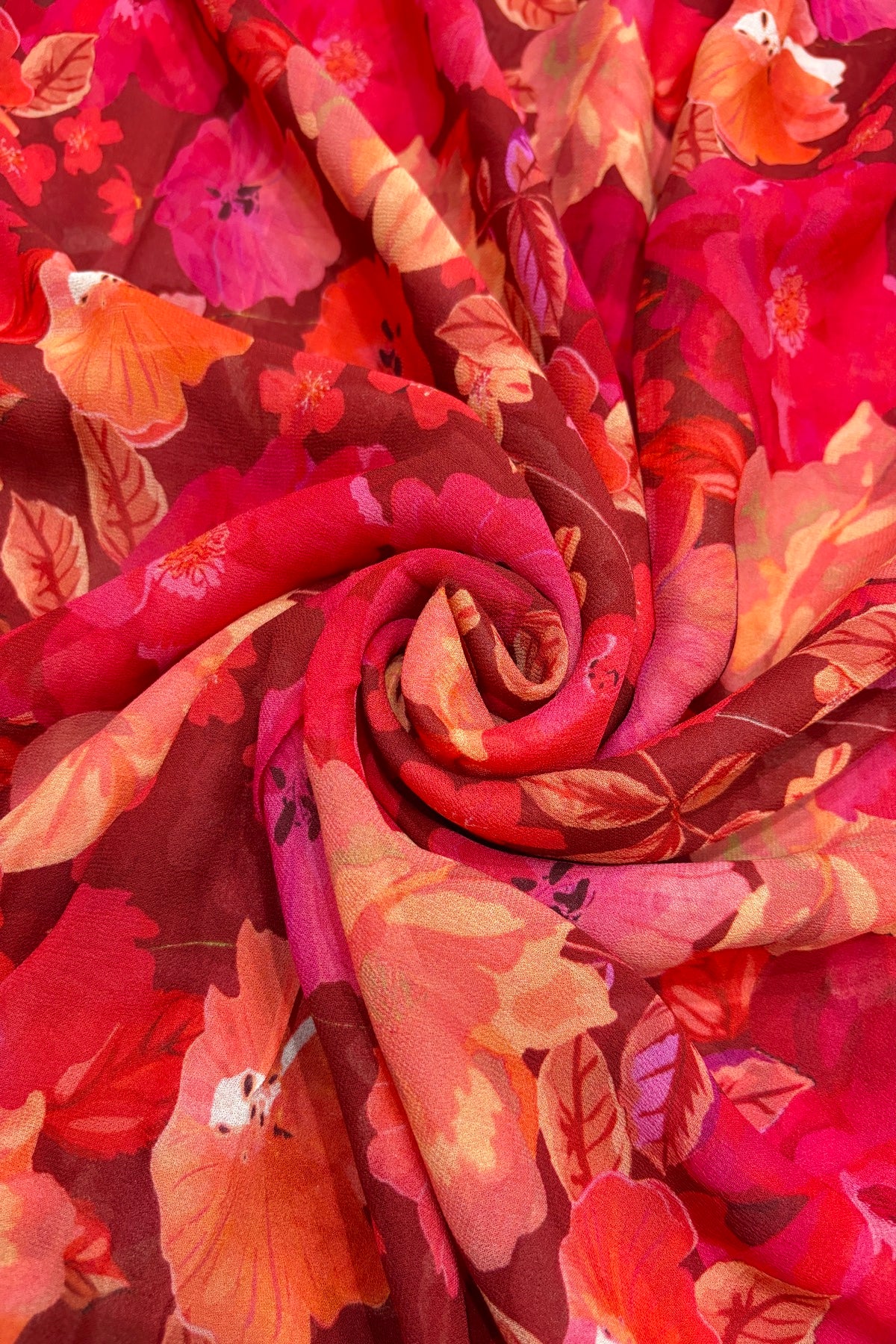 Radiant Pink & Water Color Floral Printed Classic Maroon Pure Viscose Georgette Fabric