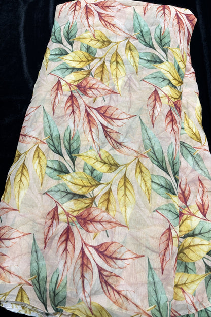 Autumn Leaves Printed Cozy Peach Pure Viscose Georgette Fabric