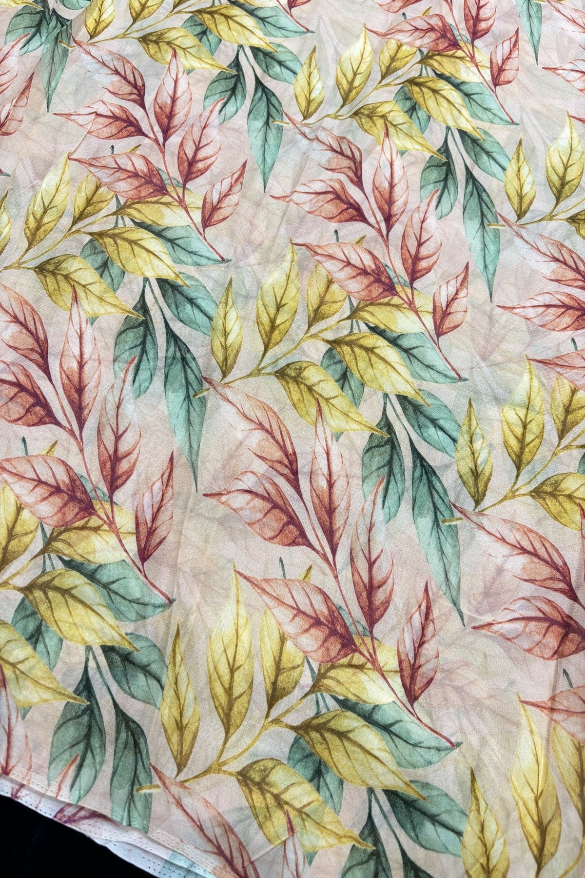Autumn Leaves Printed Cozy Peach Pure Viscose Georgette Fabric