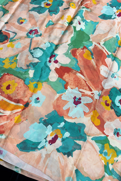 Painterly Prints Salmon Peach Color Modal Satin Fabric
