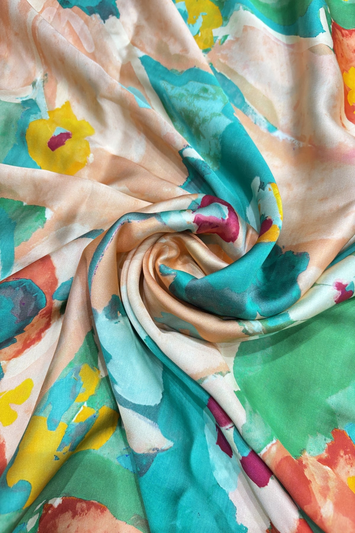 Painterly Prints Salmon Peach Color Modal Satin Fabric