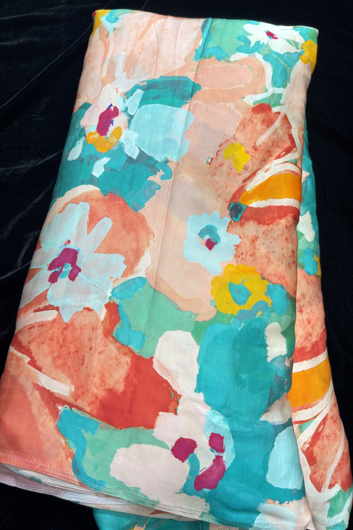 Painterly Prints Salmon Peach Color Modal Satin Fabric