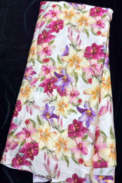 Water Lillie's Printed Off White Modal Satin Floral Fabric