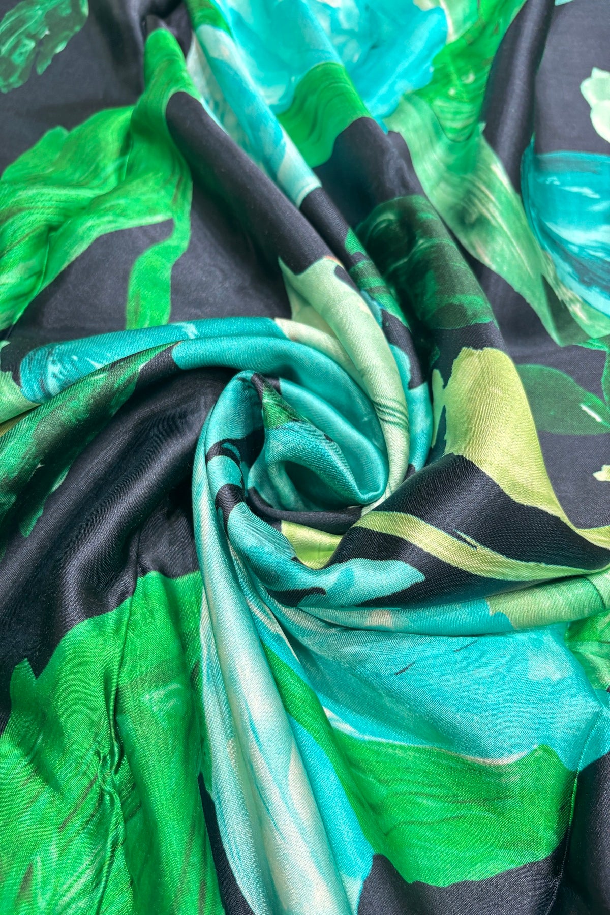 Aquamarine Floral Printed Midnight Blue Modal Satin Fabric