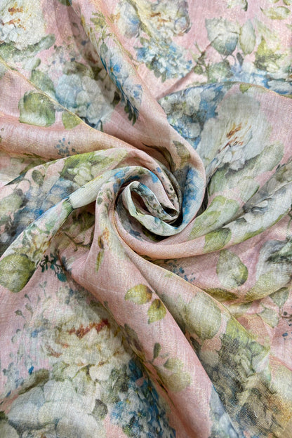 Hyderanges Floral Printed Old Rose Pure Tissue Chanderi Fabric