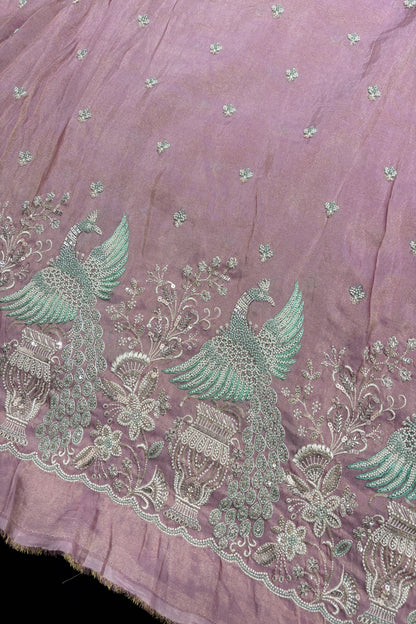 Peafowl Atelier Embroidery With Scallops Edged Uppada Tissue Fabric