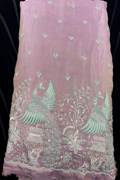 Peafowl Atelier Embroidery With Scallops Edged Uppada Tissue Fabric