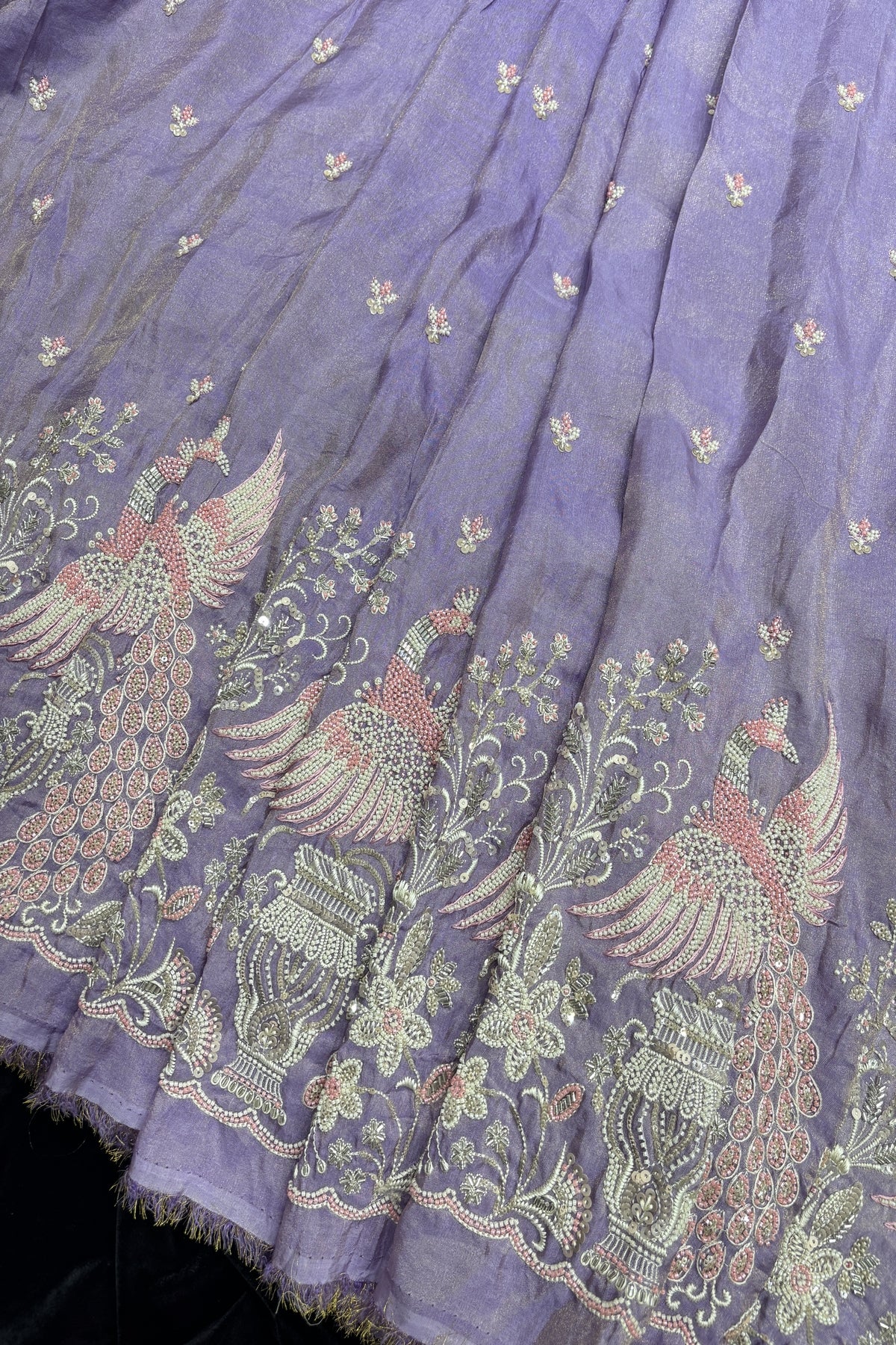Peafowl Atelier Embroidery With Scallops Edged Uppada Tissue Fabric