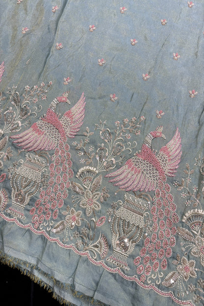 Peafowl Atelier Embroidery With Scallops Edged Uppada Tissue Fabric