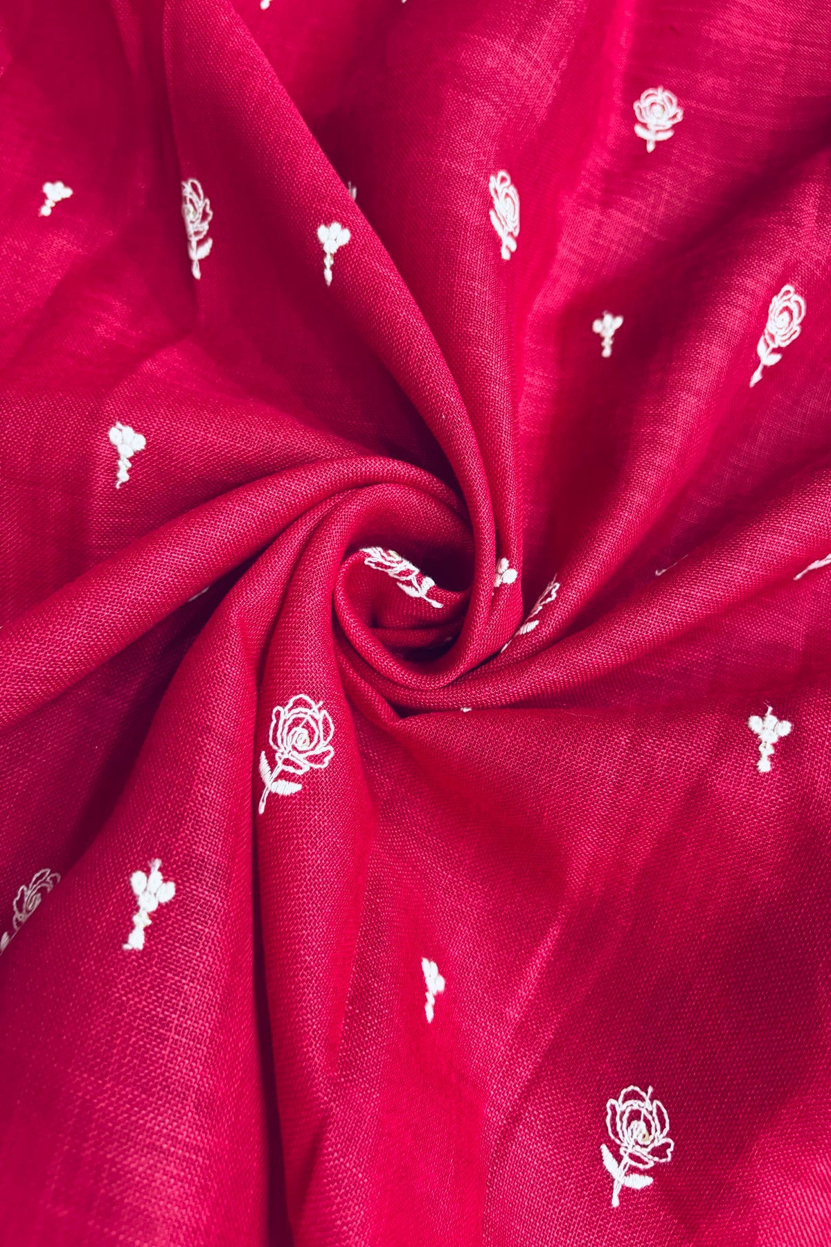 Miniature Roses Embroidered Cotton Lenin Fabric