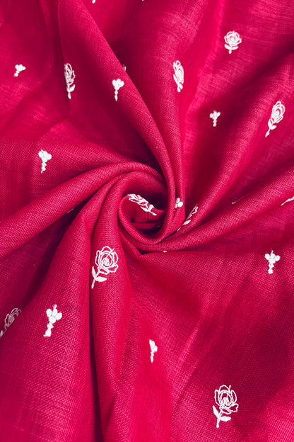 Miniature Roses Embroidered Cotton Lenin Fabric