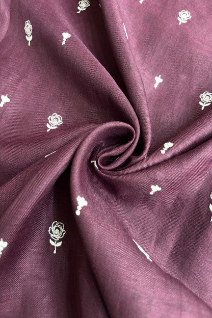 Miniature Roses Embroidered Cotton Lenin Fabric