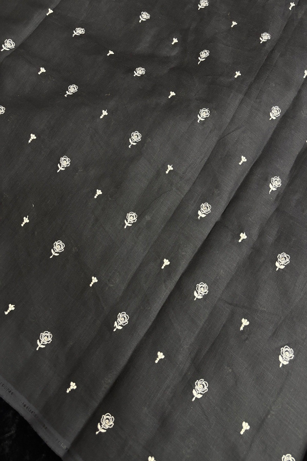 Miniature Roses Embroidered Cotton Lenin Fabric