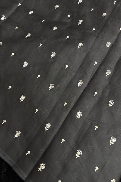 Miniature Roses Embroidered Cotton Lenin Fabric