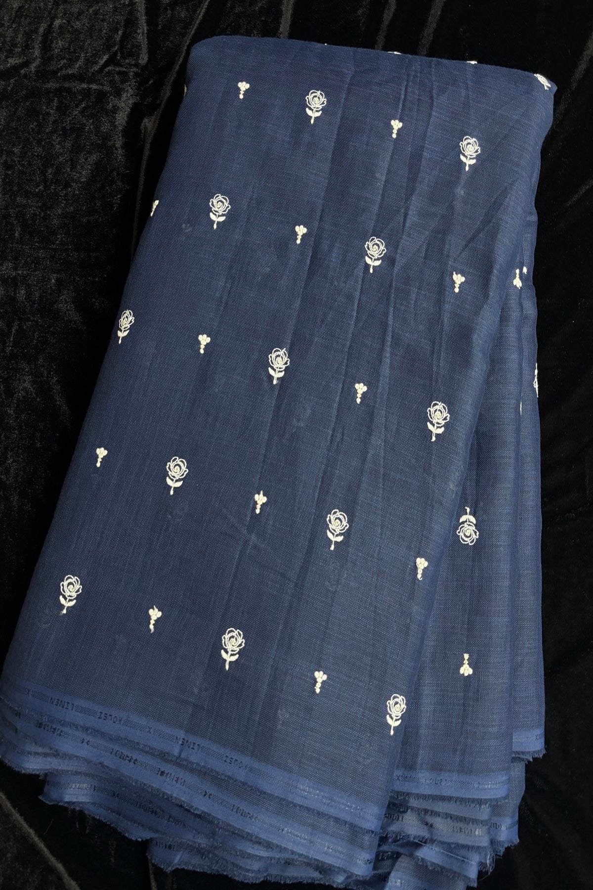 Miniature Roses Embroidered Cotton Lenin Fabric
