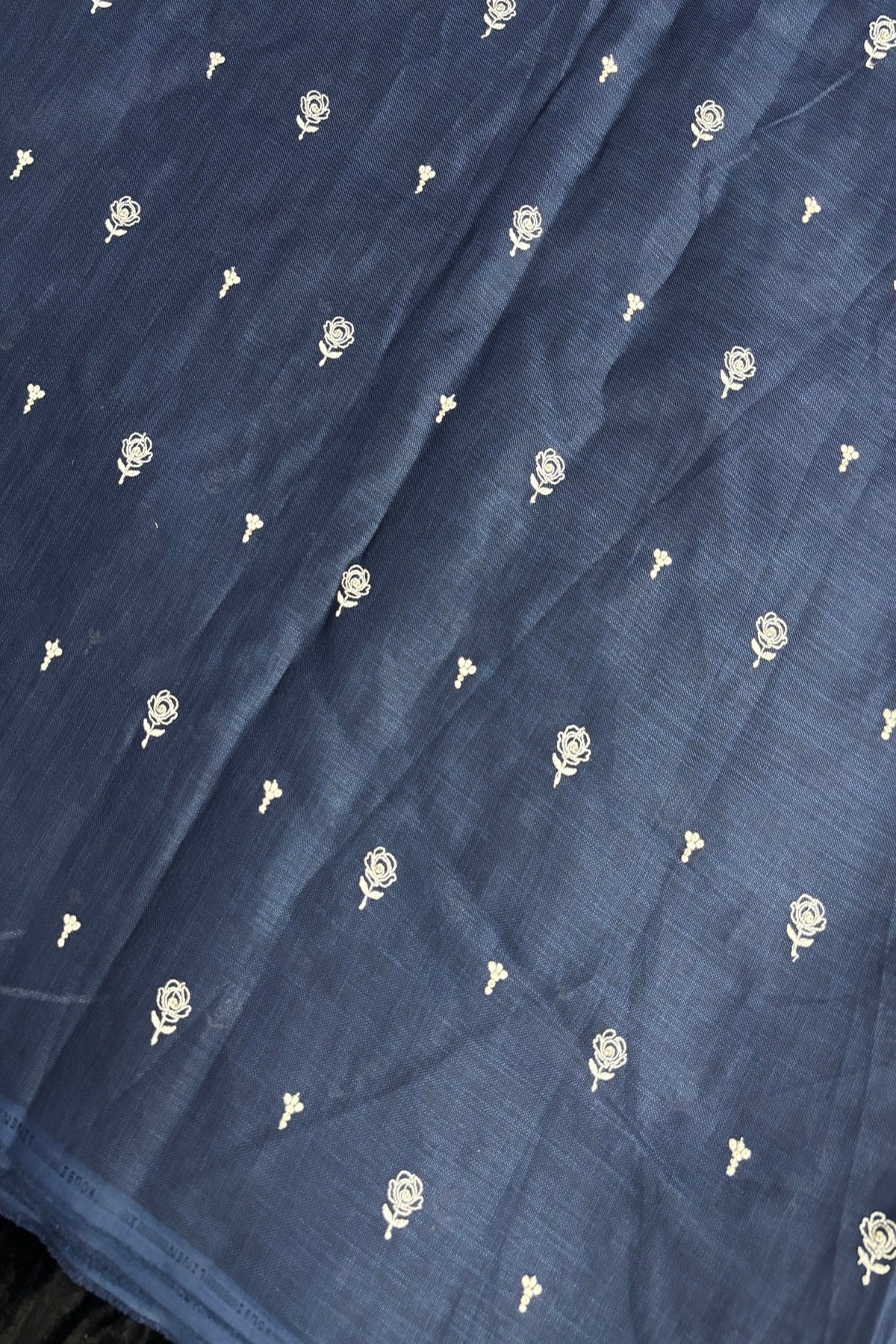 Miniature Roses Embroidered Cotton Lenin Fabric