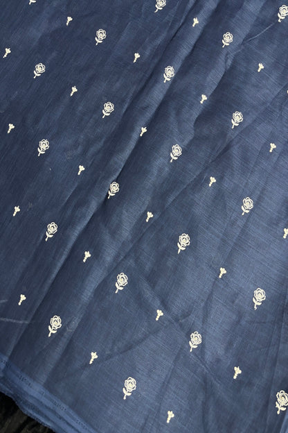 Miniature Roses Embroidered Cotton Lenin Fabric