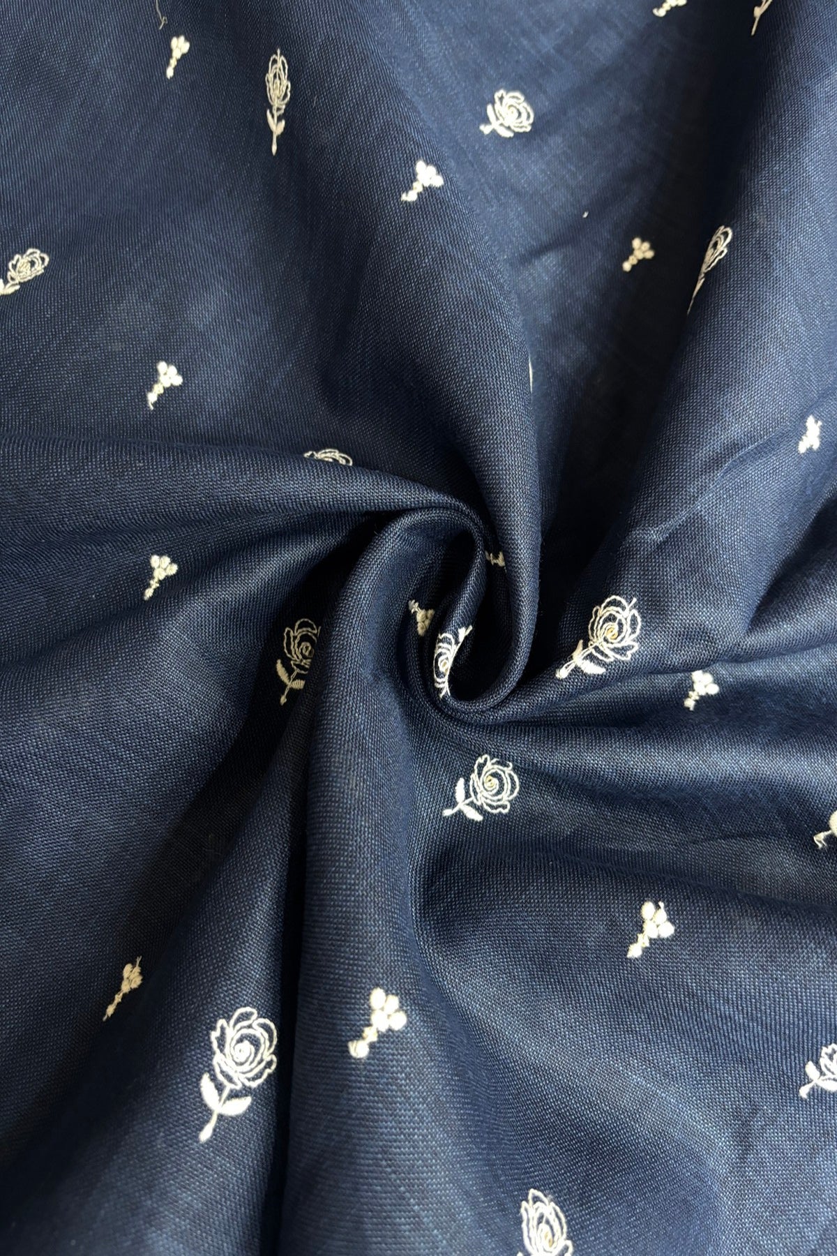 Miniature Roses Embroidered Cotton Lenin Fabric