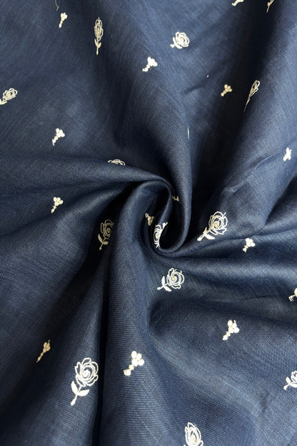 Miniature Roses Embroidered Cotton Lenin Fabric