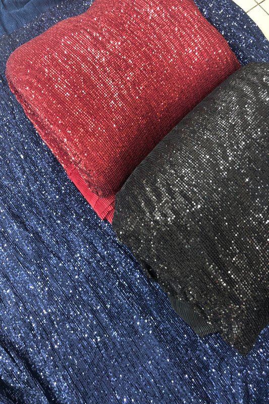 2MM Sequins Embroidered Crushed Net Fabric