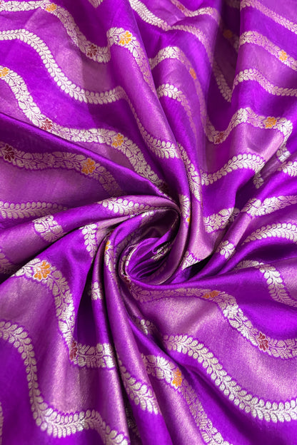 Katan & Tissue Wave Patterned Meenakari Woven Pure Banaras Silk Fabric