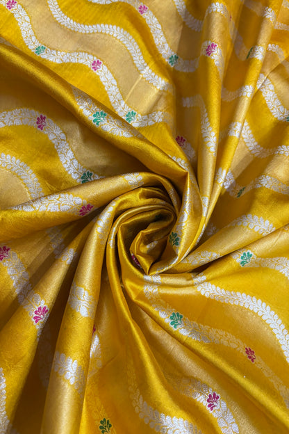 Katan & Tissue Wave Patterned Meenakari Woven Pure Banaras Silk Fabric