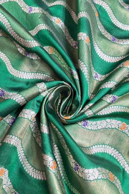Katan & Tissue Wave Patterned Meenakari Woven Pure Banaras Silk Fabric