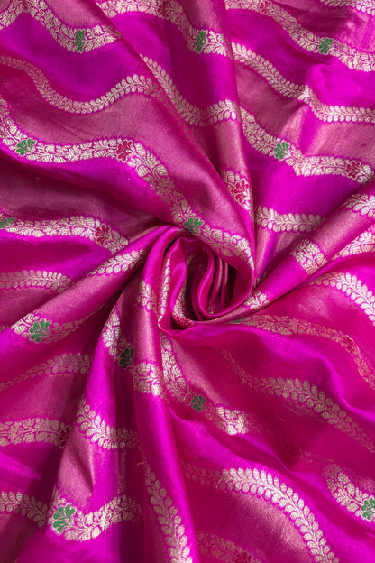 Katan & Tissue Wave Patterned Meenakari Woven Pure Banaras Silk Fabric