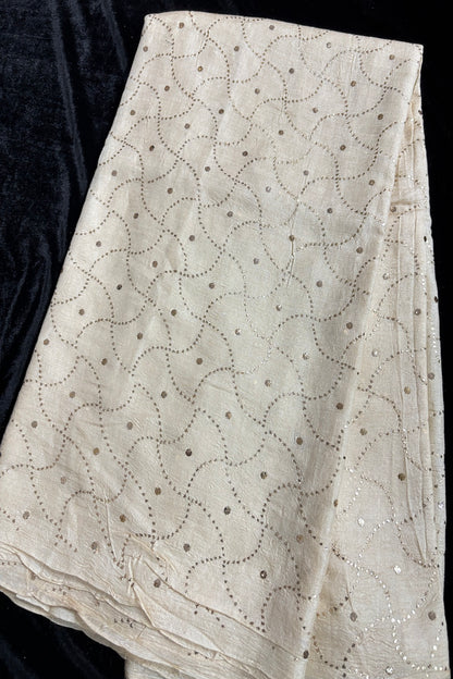 Geometric Patterned Mukaish Embroidered Pure Munga Tussar Fabric