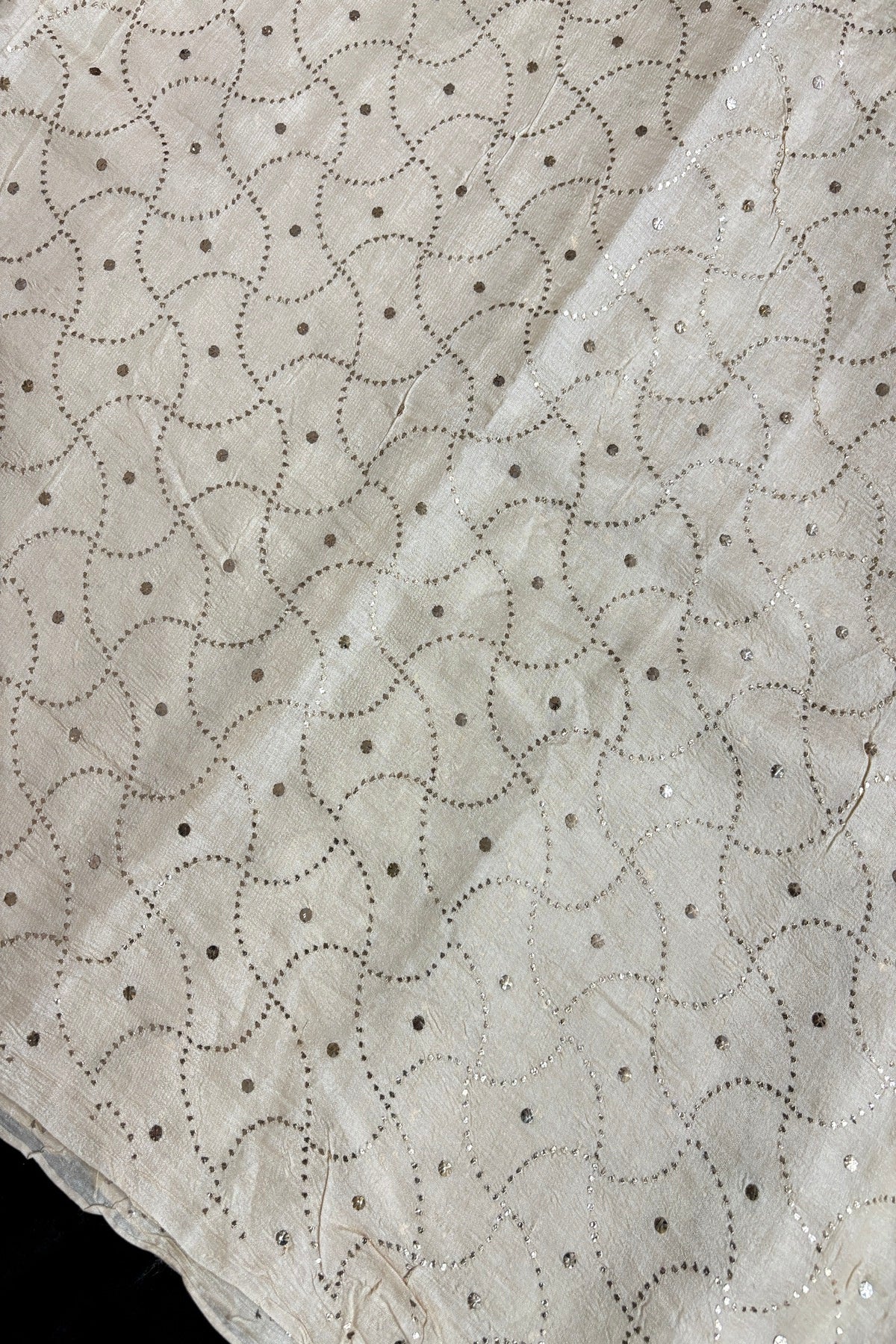 Geometric Patterned Mukaish Embroidered Pure Munga Tussar Fabric