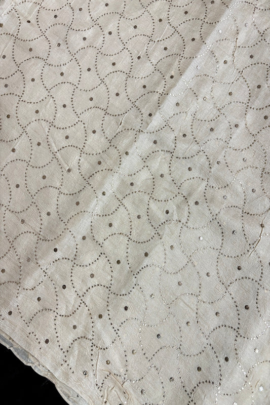 Geometric Patterned Mukaish Embroidered Pure Munga Tussar Fabric