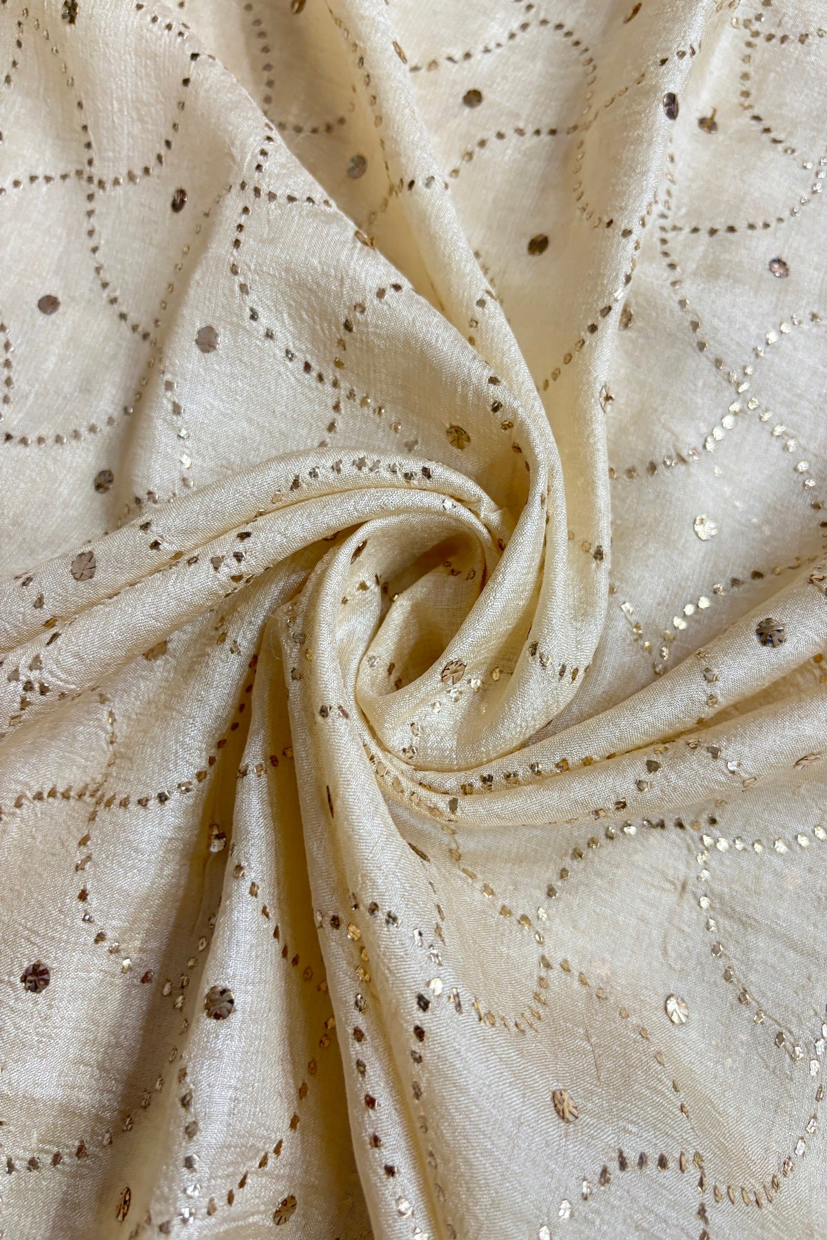 Geometric Patterned Mukaish Embroidered Pure Munga Tussar Fabric