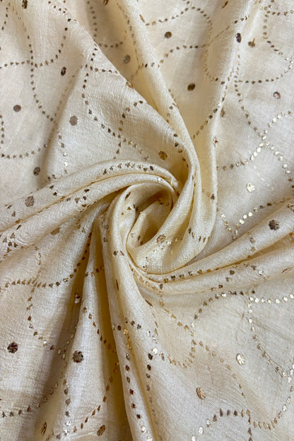 Geometric Patterned Mukaish Embroidered Pure Munga Tussar Fabric