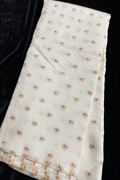 Meenakari Floral Woven 3D Embossed Dyeable Pure Banaras Silk Fabric