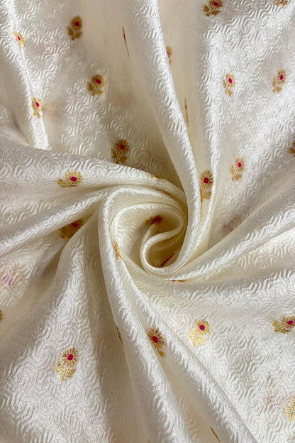Meenakari Floral Woven 3D Embossed Dyeable Pure Banaras Silk Fabric