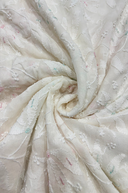 CutBeads Highlighted Chikankari Embriodered Pure Georgette Fabric